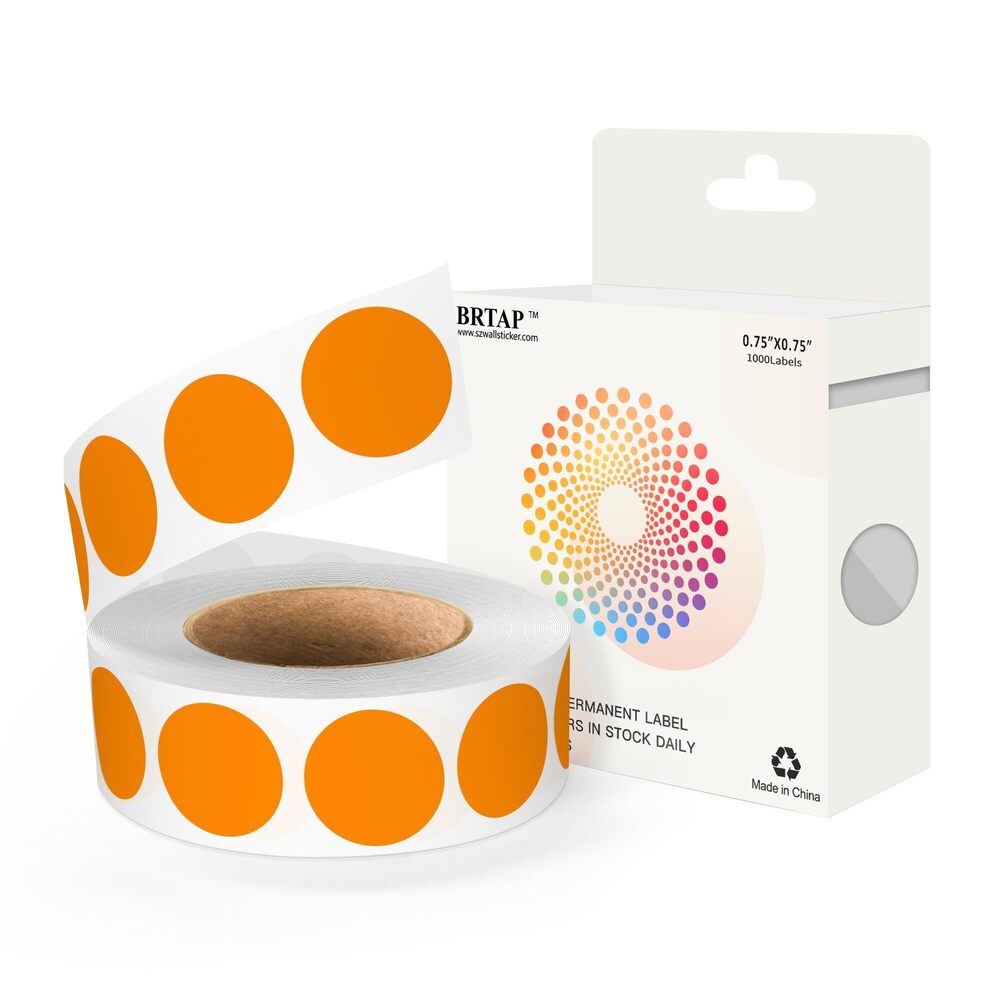 2890 1000 PCS 3/4 Inch Round Dots Color Coding Circle Stickers, Orange Dot